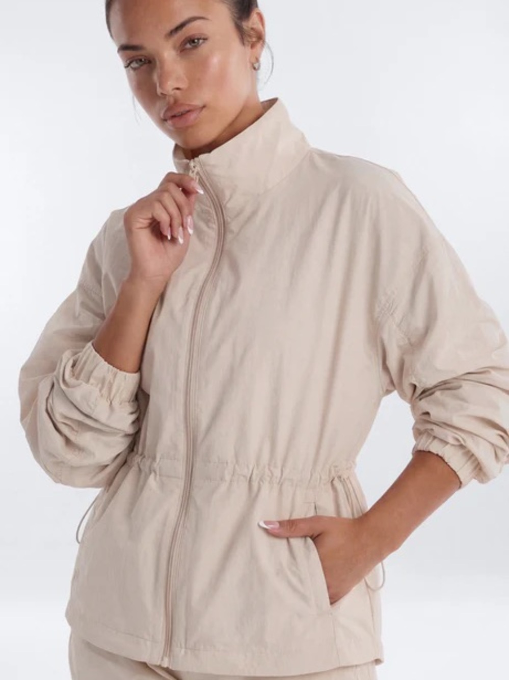 Cream Ruched Funnel Neck Jacket - Picture 4 of 17